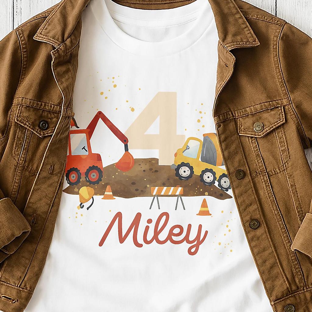 CUSTOM 4th Tractor Birthday Shirt, Excavator Tee, Custom Name 4th Birthday Tee, Toddler Farm Shirt, Comfort Colors Youth Boy Birthday Tee