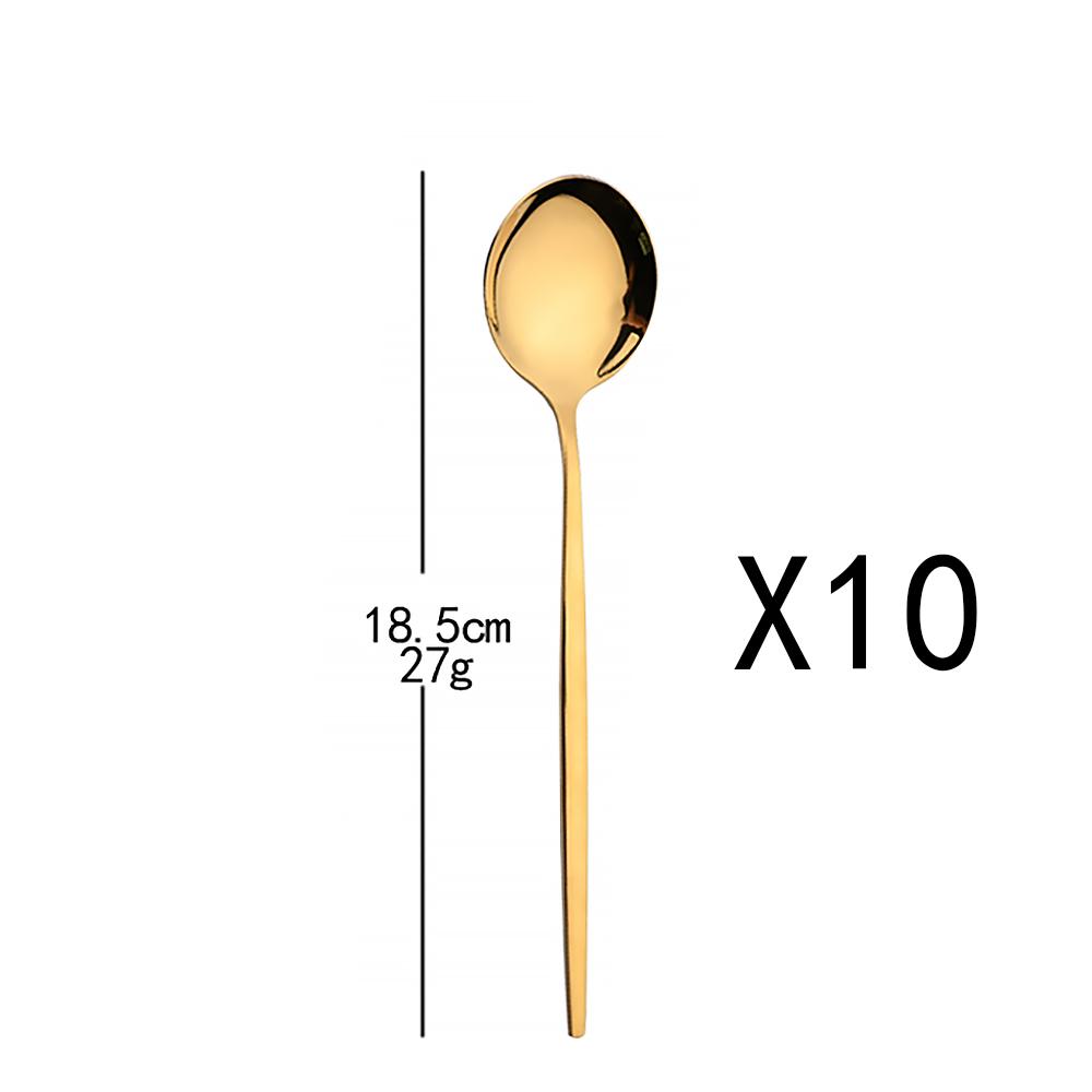 10Pcs Gold Dinnerware Sets Knife Fork Long Handle Spoons Dessert Flatware Mirror Cutlery Stainless Steel Tableware Silverware