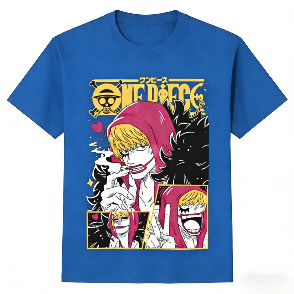 2026 Summer One Piece Corazon Retro Cotton Print TShirt Anime Fans Casual Sport Harajuku Top Adult Kids Short Sleeve Tee Y2k
