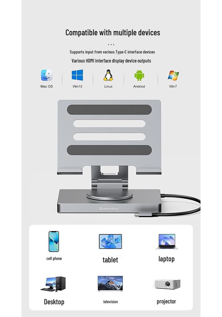 Док-станция для планшета с HDMI, Ethernet, USB 3.0 концентратором, поворотной и складной подставкой