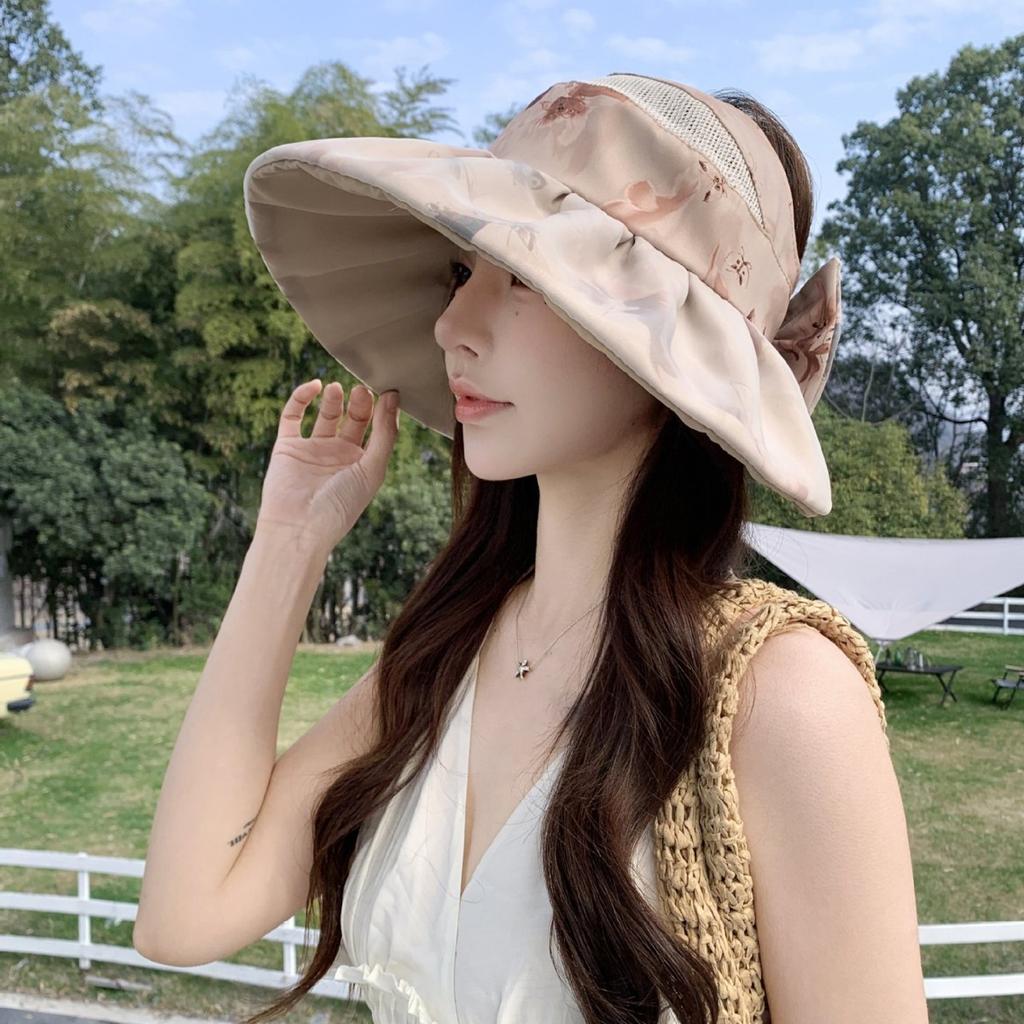 New summer sunshade empty top hat can tie ponytail women's UV protection sun protection folding big eaves fashion sun hat