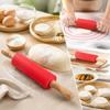 Rolling Pin Red Small Kitchen Dough Roller with Wood-Look Handles for Dumpling Wrappers Pastry Flatbread and Cookie Prep