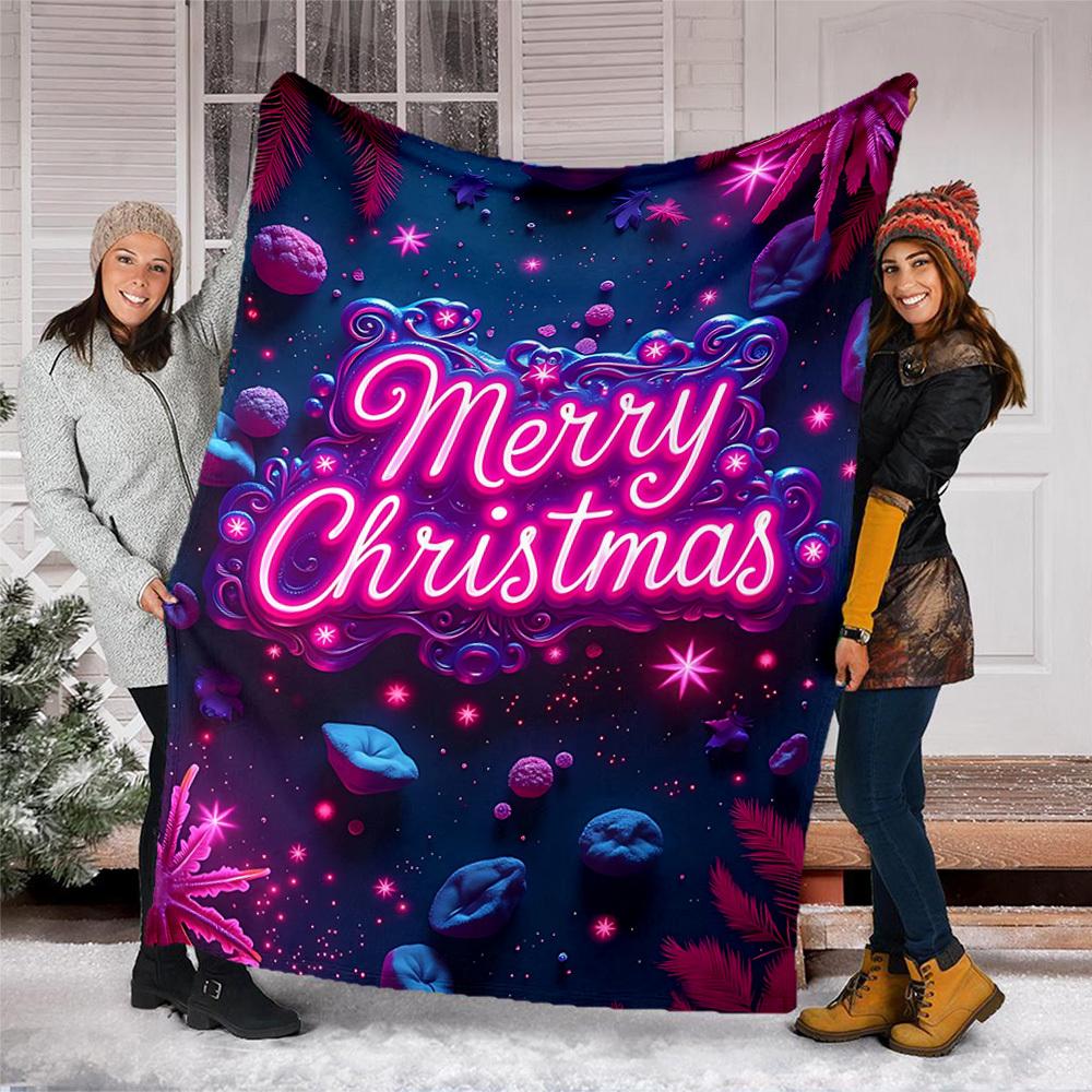 1pc Merry Christmas Decorations Outdoor Flannel Blanket Soft All Season Polyester Throw , Perfect for Picnics & Travel , Picnic Accessory