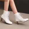 Fashion 2025 New Lace Up Ladies High Heel Shoes Strange Steampunk Boot Victorian Ankle Boots Women Pointed Toe Thick Soled Short Boots