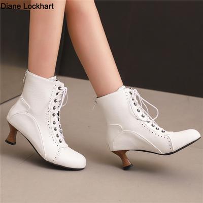 Новые женские туфли на высоком каблуке на шнуровке, странные стимпанк-ботинки, викторианские ботильоны, женские ботинки с острым носком на толстой подошве