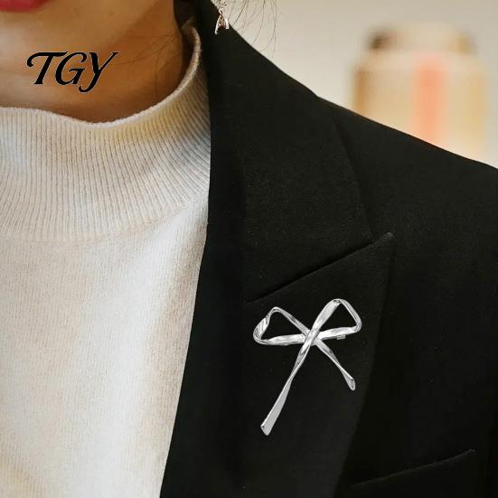 Женская брошь-бант, полая булавка из сплава, золотисто-серебристый бант, лацкан, модная одежда, ювелирные изделия, свитер, кардиган, пальто, костюмы, аксессуары, подарок для
