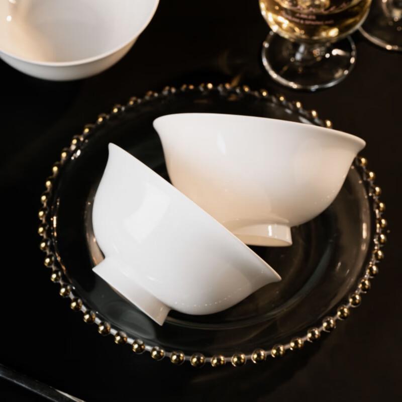 Haoya Minimalist Pure White Underglaze Ceramic Rice & Soup Bowl Set