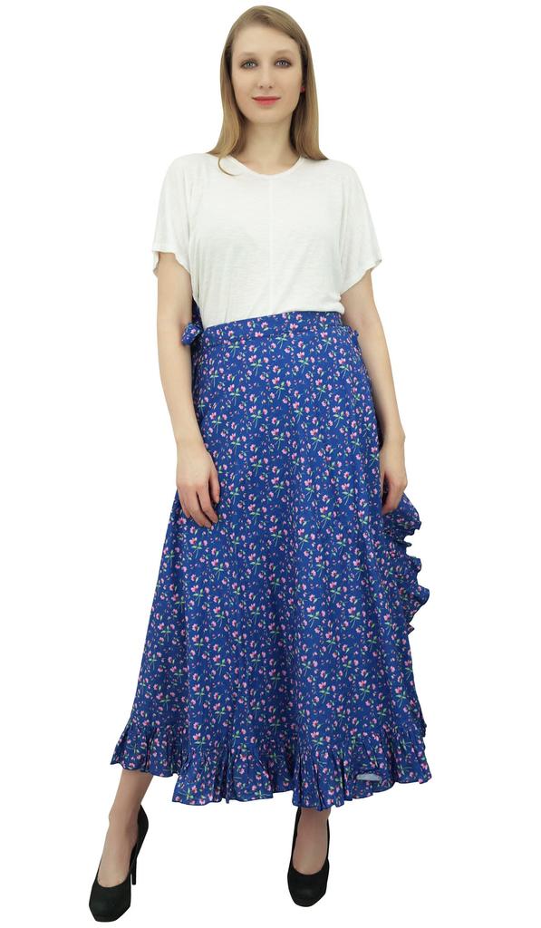 Phagun Floral Printed Wrap Self Belt Cotton Ruffled Magic Women's