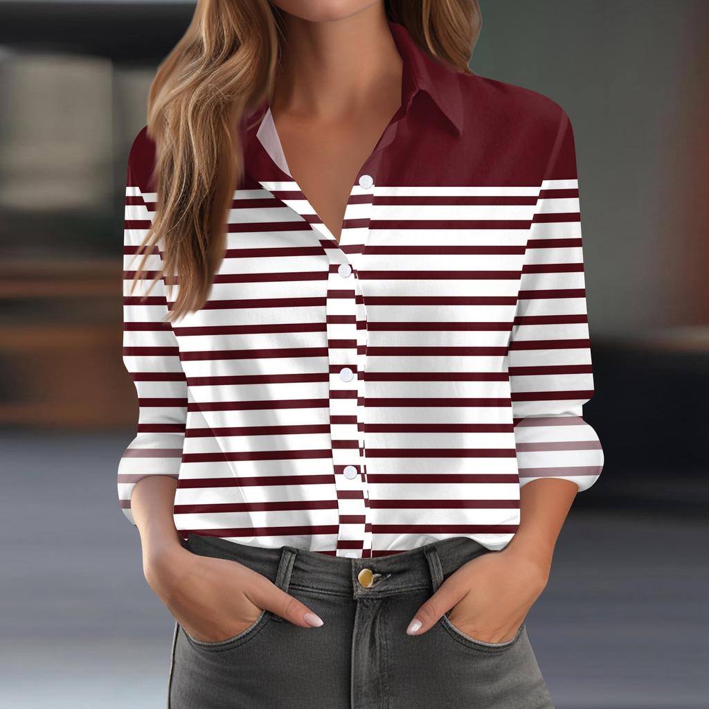 Women's Shirt Blouse Print Button Long Sleeve Casual Basic Shirt Collar Regular Top