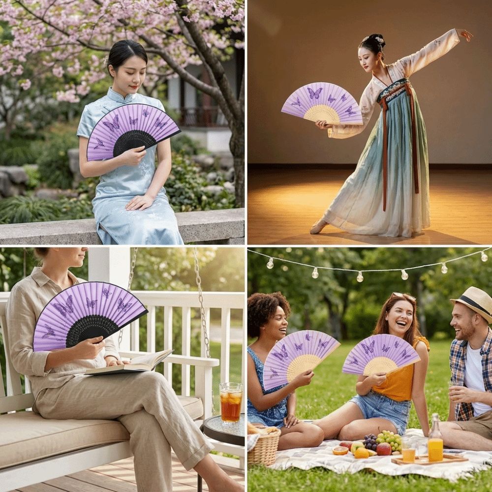Chinese Style Retro Bamboo Fan Butterfly Pattern Dance Fan Portable Handheld Fan Home Decoration