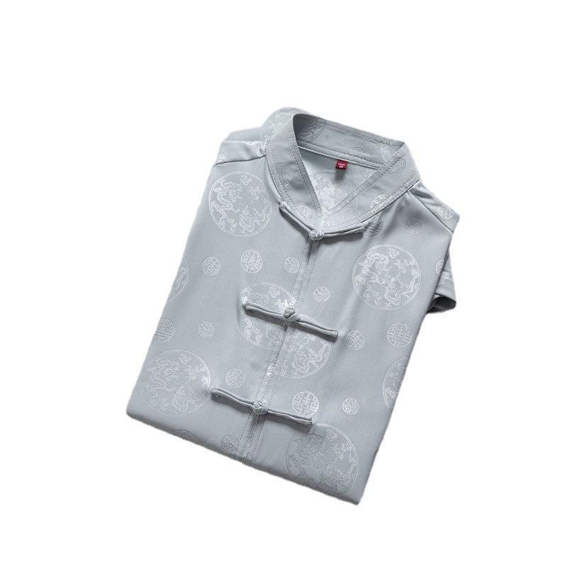 Костюм Тан мужской с коротким рукавом в китайском стиле, костюм для отца, летний костюм, костюм китайского дедушки, мужской