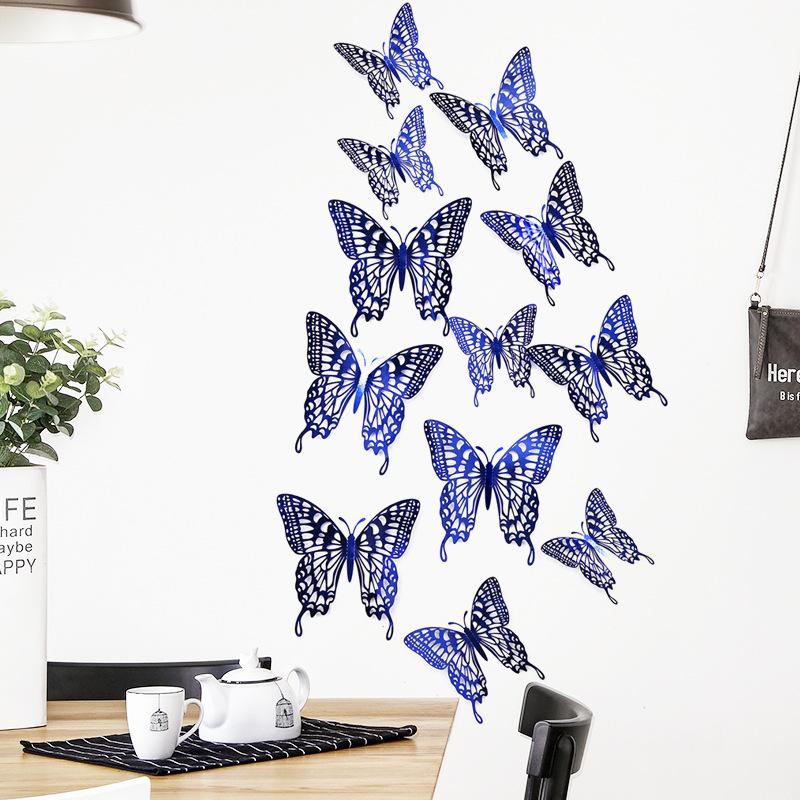 12 Pieces 3D Hollow Butterfly Wall Sticker Bedroom Living Room Home Decoration Paper Butterfly