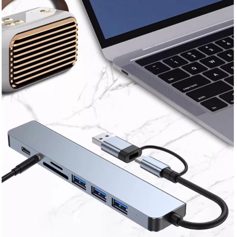 8 In 1 USB C Hub with USB Port Small Card Reader Headphone Port and USB C Data Port Multiple Function Docking Station