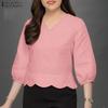 Женская повседневная однотонная свободная блузка с V-образным вырезом и рукавом 3/4