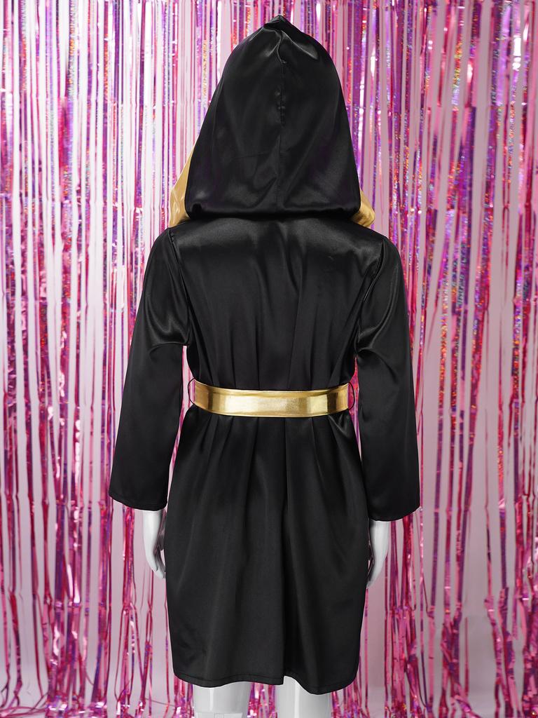 Kids Boxer Cosplay Uniform Set Costume Hooded Cloak Robe Boxing Fight Gown Role Play Outfits Halloween Carnival Party
