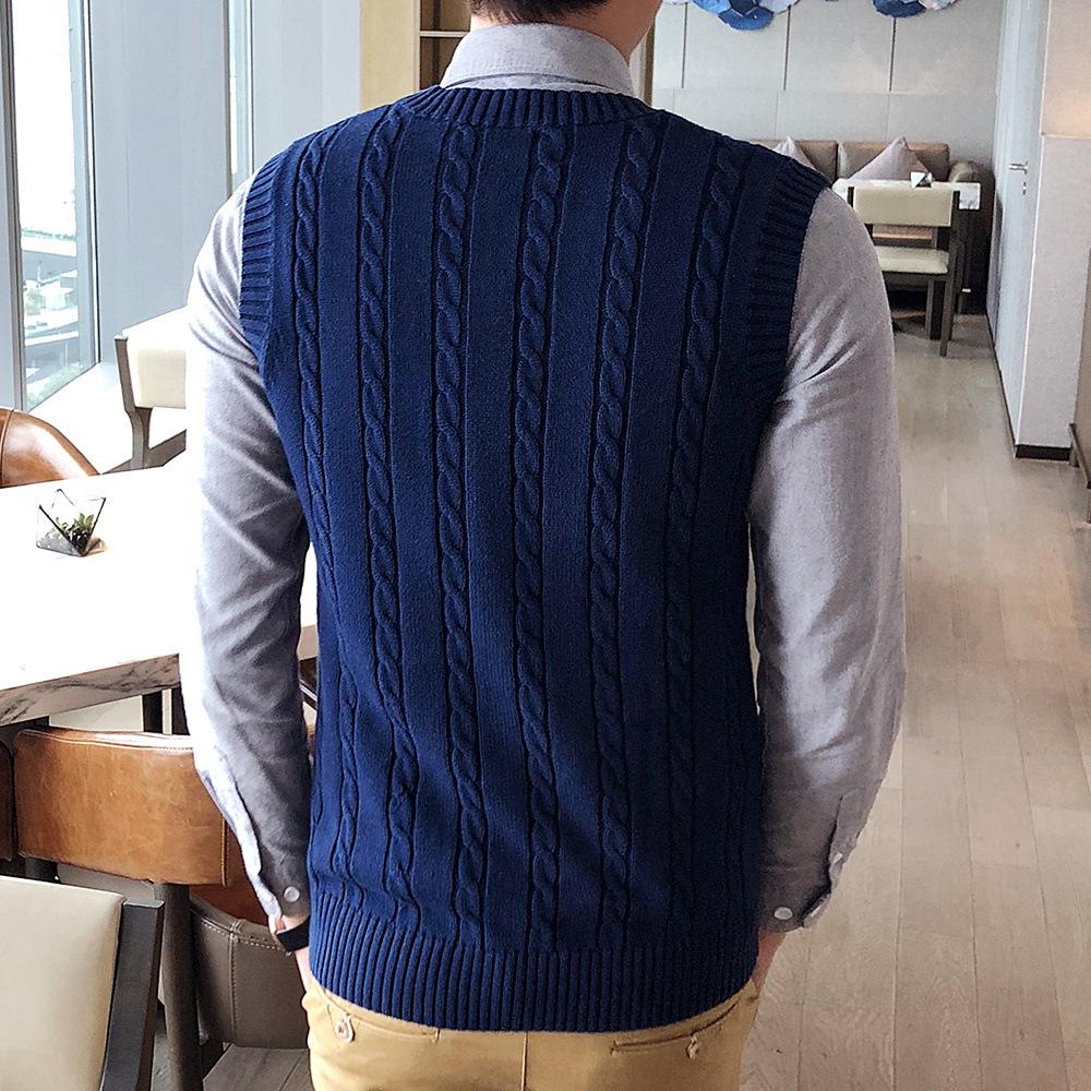 Мужской шерстяной жилет с V-образным вырезом - без рукавов, толстый трикотажный жилет для осени/зимы