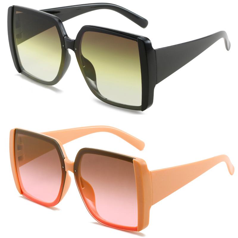 2PCS Large Frame Square Sunglasses Women Men Gradient Fashion Brand Sun Glasses Beach Travel Male Female Glasses UV400