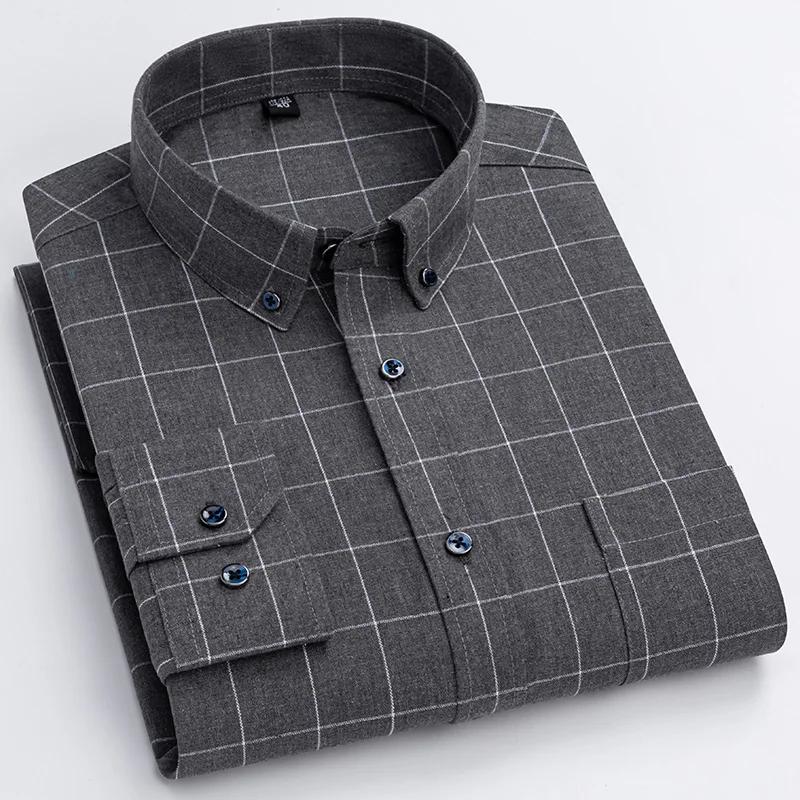 Новые клетчатые фланелевые повседневные рубашки для мужчин осень-зима с длинным рукавом стандартного кроя классическая клетчатая деловая рубашка мужская одежда