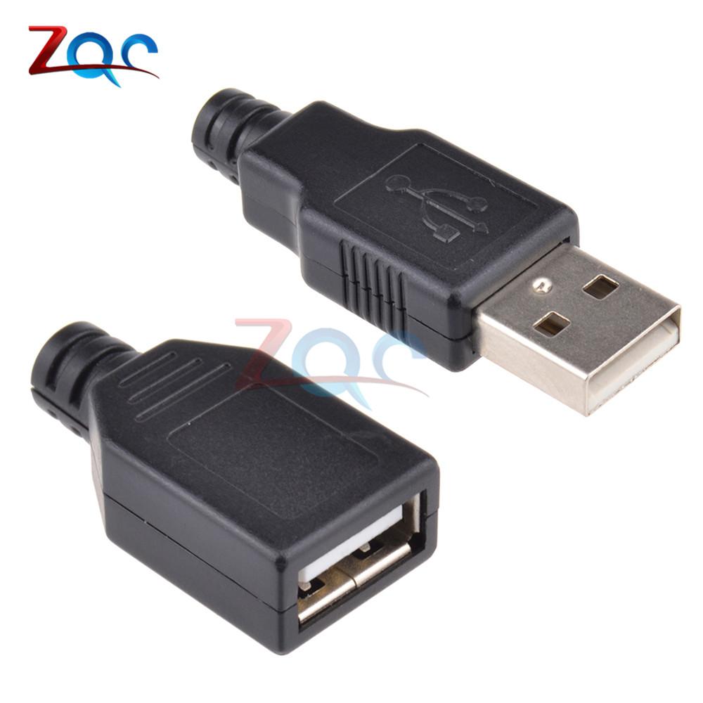 10 шт. USB 2.0 Type A Штекер Мама Разъем USB 4-контактный Разъем-розетка с пластиковой крышкой Тип-A DIY Комплекты