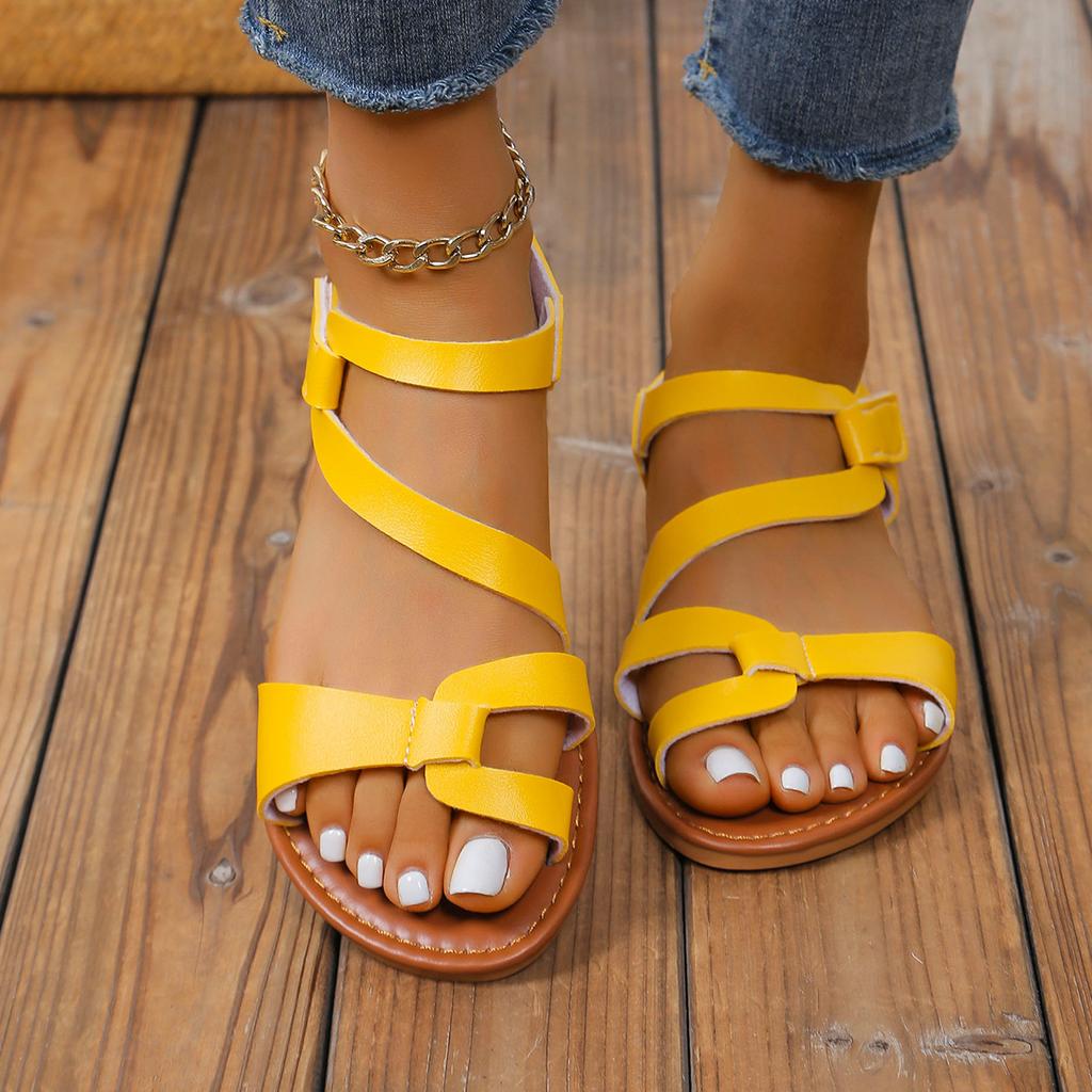 Color-blocked Velcro Women's Flat Sandals Anti-slip Beach Casual Shoes Low-heeled Sandals