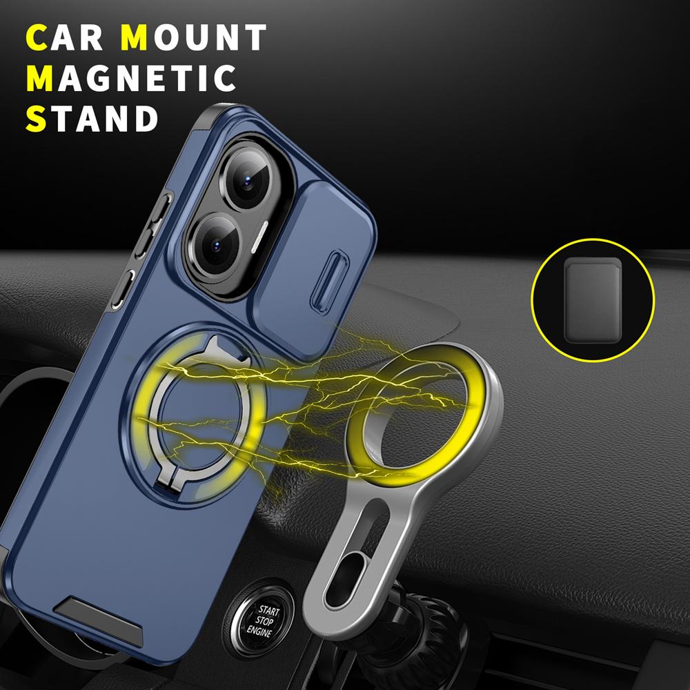 KEYSION Чехол-подставка с кольцом 360° для телефона Xiaomi POCO F7 со сдвижной защитой камеры, магнитная противоударная накладка для Redmi Turbo 4 Pro