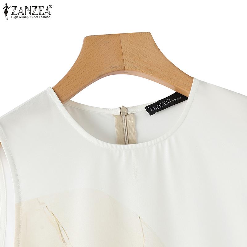 ZANZEA Женское летнее повседневное платье без рукавов с цветочным принтом и круглым вырезом