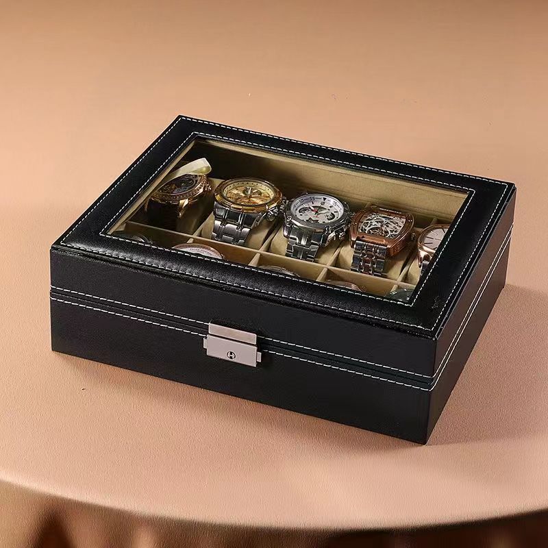 Элегантная коробка для часов с 10 слотами, витрина, стеклянный органайзер из искусственной кожи для хранения для мужчин и женщин, шкатулка для ювелирных изделий