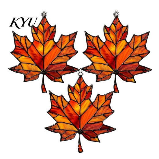 Halloween Party Decor Acrylic Maple Leaf Suncatcher for Autumn Home Decor, Stained Glass Room Atmosphere Style Window Hanging Ornament Thanksgiving