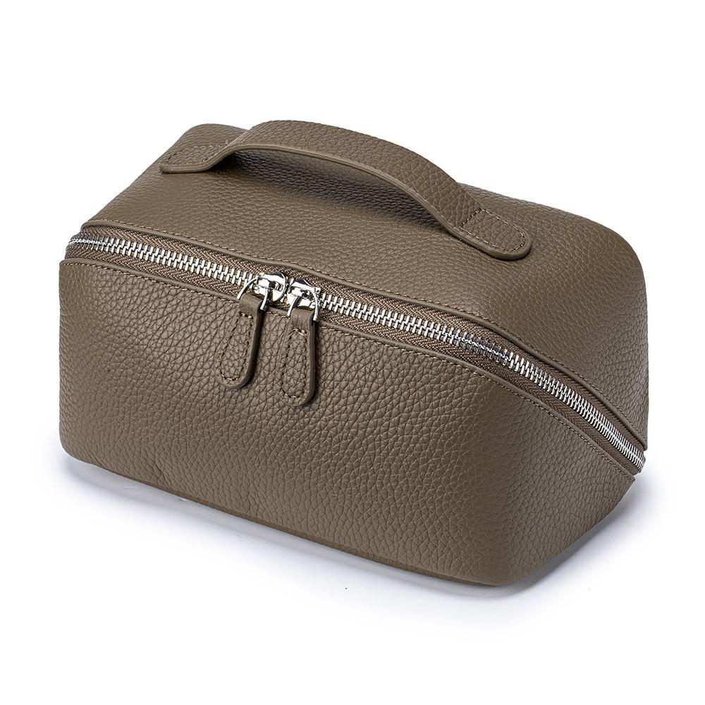 Кожаная портативная косметичка, Большая вместимость, Простой стиль, Ручная косметичка, Дорожная сумка для хранения из натуральной кожи