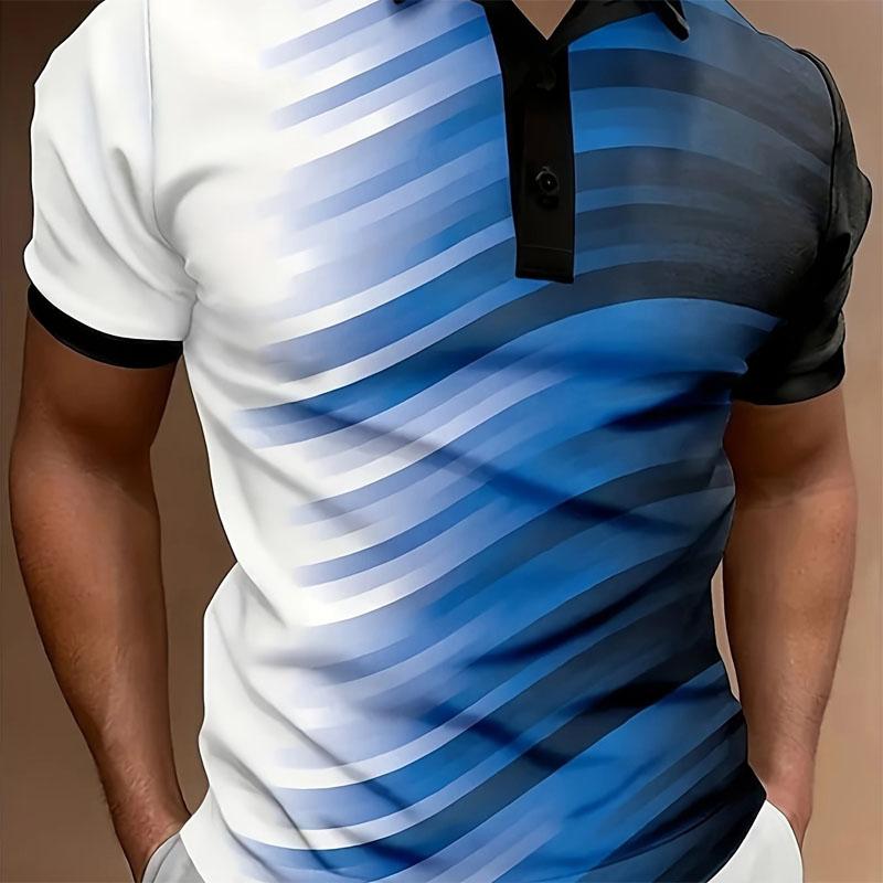 Fashionable Gradient Breathable Short Sleeved Shirt Suitable for Summer Sports and Leisure Outings, Comfortable Men's Polo Shirt