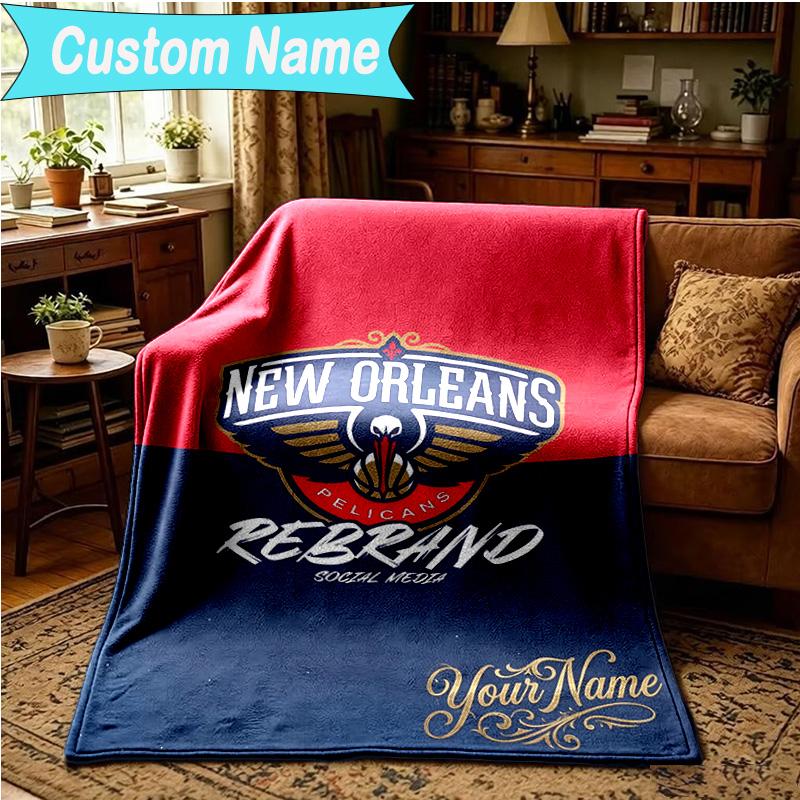 1PC Custom Name Blanket Pelicans Team Spirit Flannel blankets Patterns Throw Blanket All-Season Soft Gift for Couch, Bed, Camping, Birthday gifts
