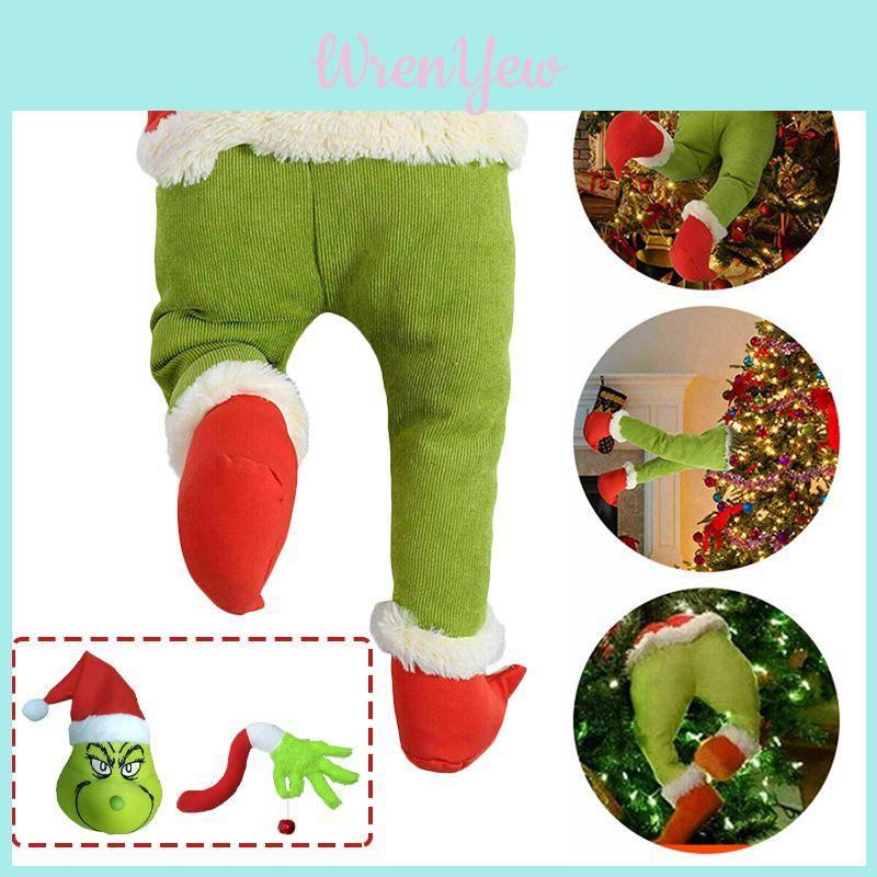Adorable Plush Green Grinch Leg And Head Ornaments For Christmas Tree Decorations