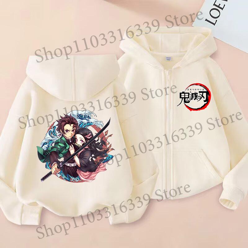Demon Slayer Children'S Cardigan Coat Zipper Tops Boy Girls Hoodie Autumn Sweatshirt Anime Cosplay Fashion Clothing