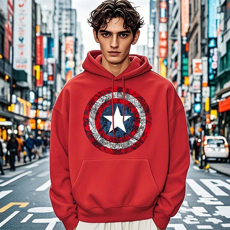 Captain Badge Comic Print Men Women Hooded Sweatshirt Autumn Winter Daily Outdoor Holiday Fitness Casual Loose Warm Sportswear