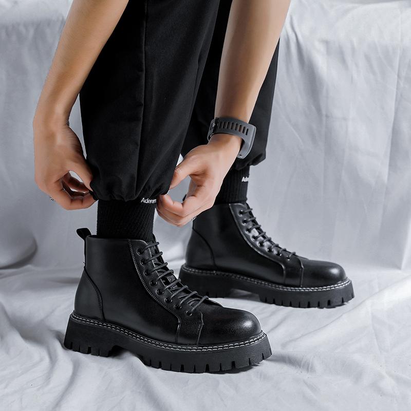 Модные черные мужские ботинки на толстой подошве Модные и универсальные стили дизайна Повседневная обувь для мотоциклистов Модная деловая обувь для вечеринок Популярно