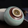 Ru Kiln Tea Cup Master Cup Ceramic Tasting Tea Cup Open Ice Crack Glaze Leather Kangxi Tongbao Bottom Section Copper Coin Cups