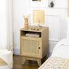 Narrow Rattan Nightstand Side End Table With Shelf And Cupboard 39cm X 35cm X 60cm Natural