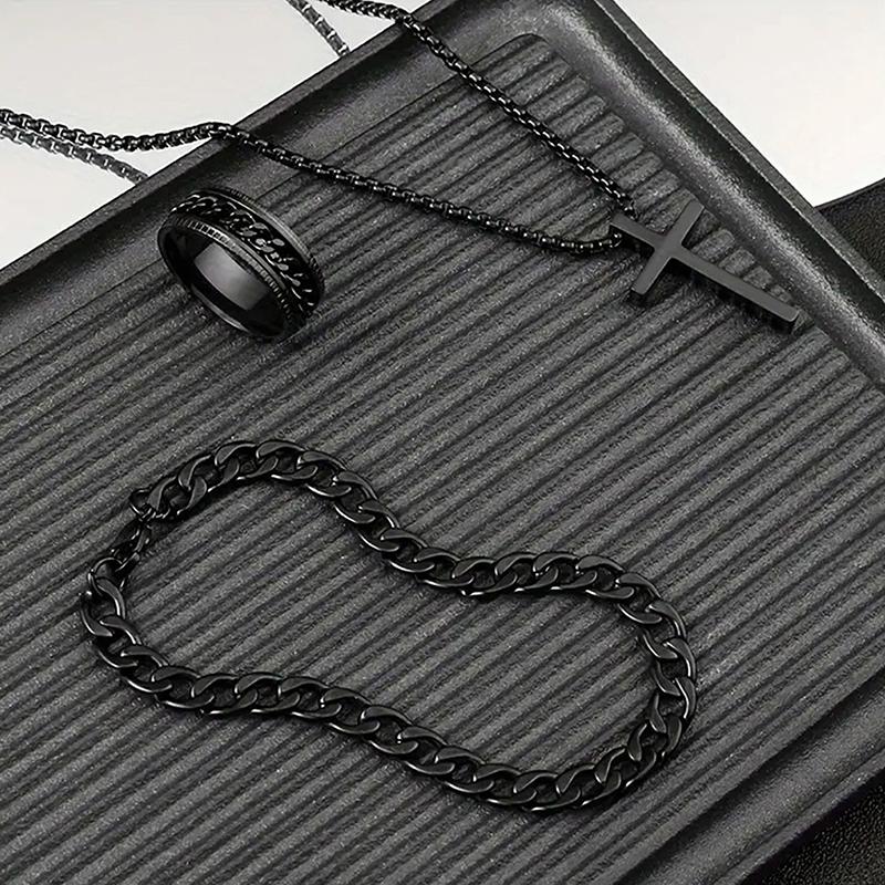 3 шт. панк крест кулон ожерелье браслет цепь кольцо мужской комплект простая индивидуальность хип-хоп вечеринка ювелирные изделия аксессуары