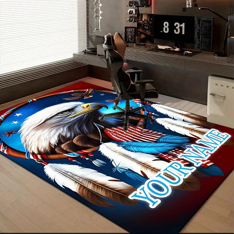 1PC Custom Name Eagle Spirit Dreamcatcher Theme Floor Mat Ideal for Living Room, Game Rooms, Office, Bedroom Floor Mat Design