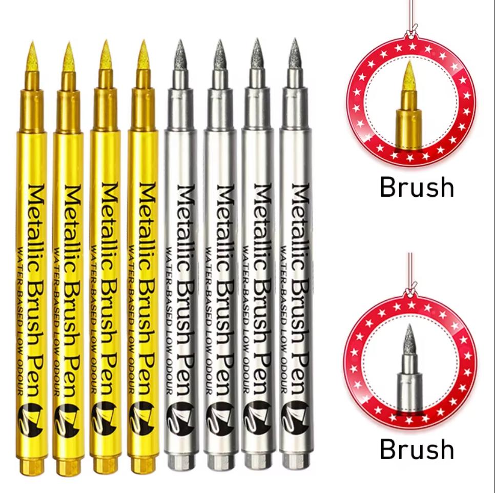 8 шт./компл., металлический маркер, ручка золотого, серебряного цвета, ручка-кисть, средние точечные маркеры для металлической наскальной живописи, изготовление черных бумажных карточек