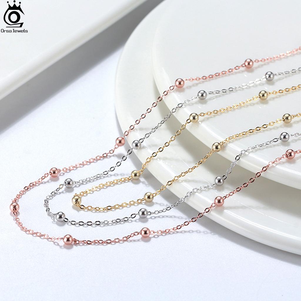 ORSA JEWELS Шикарная цепочка-колье из стерлингового серебра 925 пробы, 1,0 мм, с шариками 2,0 мм, минималистичный стиль, подарок SC43