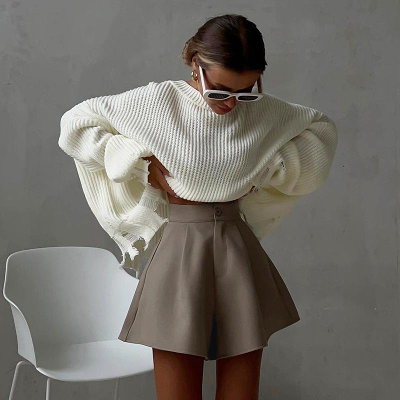 Женские шорты с высокой талией, повседневные свободные трапециевидные широкие шорты, однотонные модные карманные офисные женские брюки, уличная одежда, короткие женские брюки