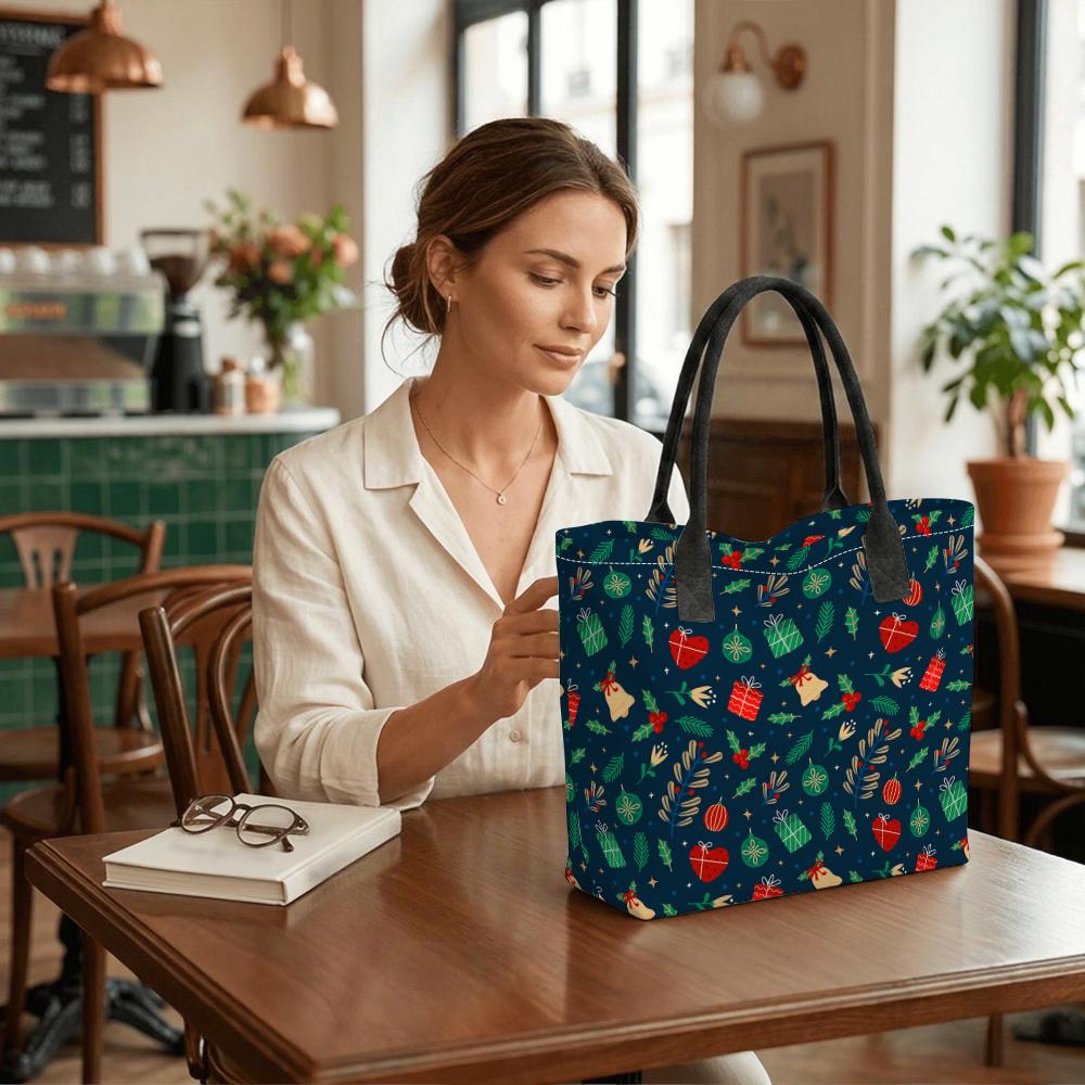 Christmas Pattern Tote Bag Casual Large Capacity Shoulder Handbag for Daily Use