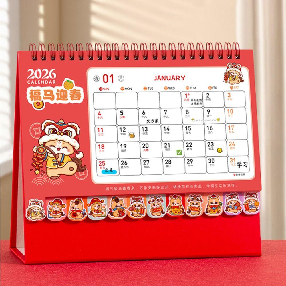 Coil Binding Horse Year Calendar Cartoon Standing Flip Calenda Schedule Planner Desktop Decoration