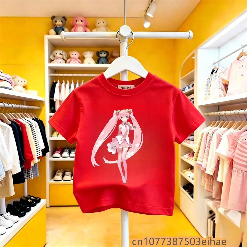 Trendy Kawaii Hatsune Miku Kids Short Sleeve TShirt Anime Print Crew Neck Pullover Summer Casual Cute Daily Wear for Boys Girls