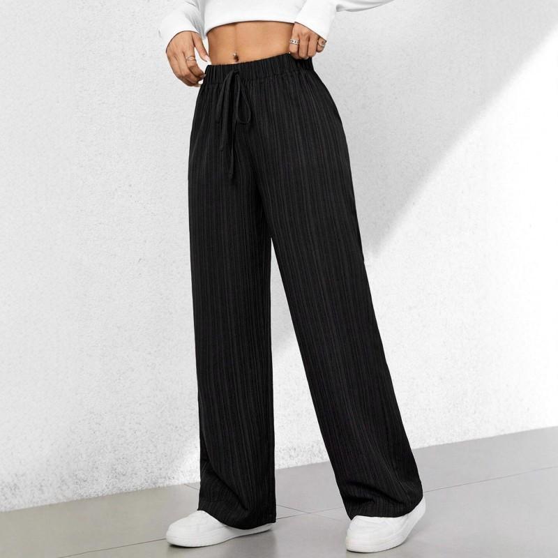 Casual Loose Wide-Leg High-Waist Straight Pants Winter Womens Solid Color Trousers