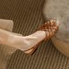 Fashion Rome Woven Sandals Low Heels Female Beige Brown Breathable Sandals Chunky Summer Ladies Gladiator Shoes Sandalias De Mujer