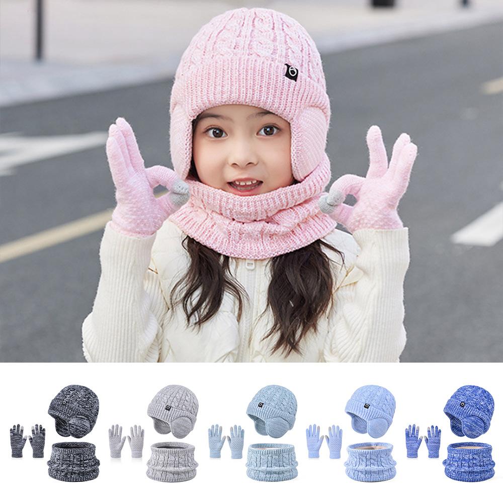 Fleece Lined Kids Earflap Beanies Warm Neck Warmers Cute Skull Caps for Boys and Girls