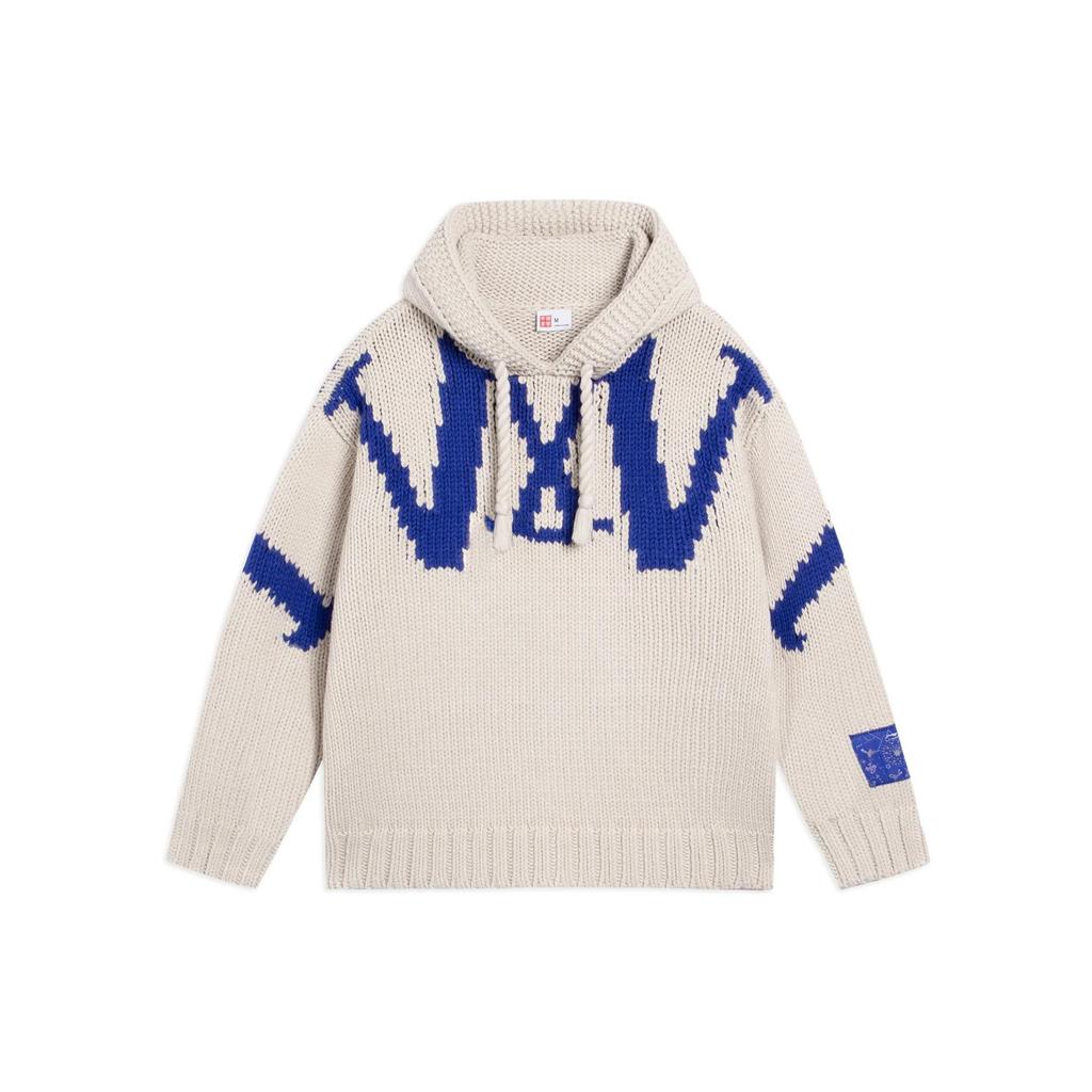 Li Ning Plain Letter Knitted Hoodie Loose Pullover Long Sleeve Sweeper Women sweater Oatmeal-Gray AMBS126-1