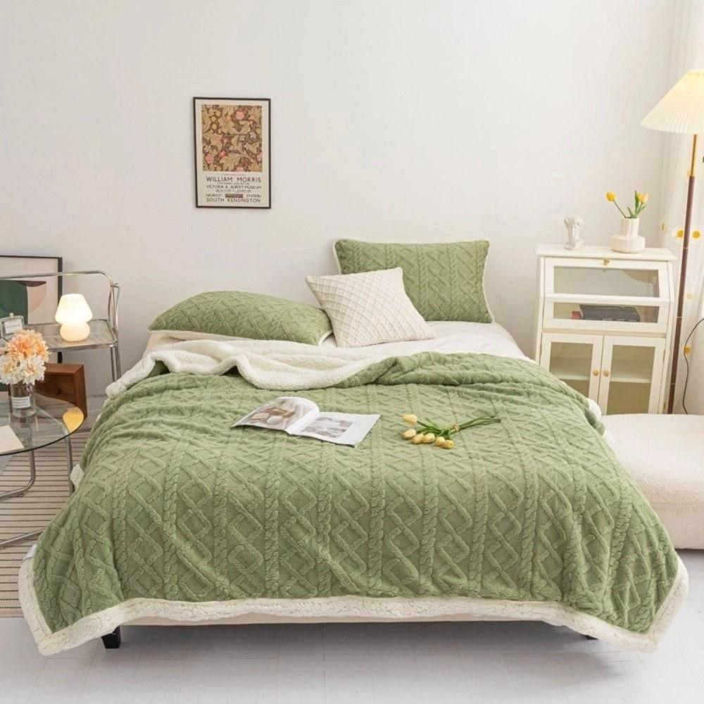 Однотонное коралловое флисовое одеяло, утолщенное одеяло для сна в офисе, ромбовидное фланелевое одеяло для путешествий